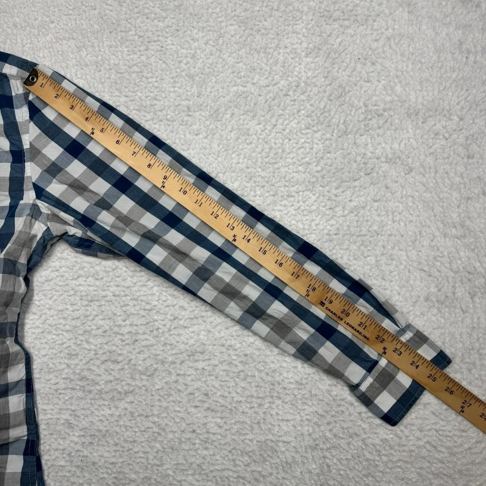 Banana Republic‎ Tailored Slim Fit Plaid Button Up L/S Blue Shirt Men's Size L